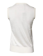 Dolce & Gabbana Cream Sleeveless Silk Round Neck Tank Top - Zeiniez