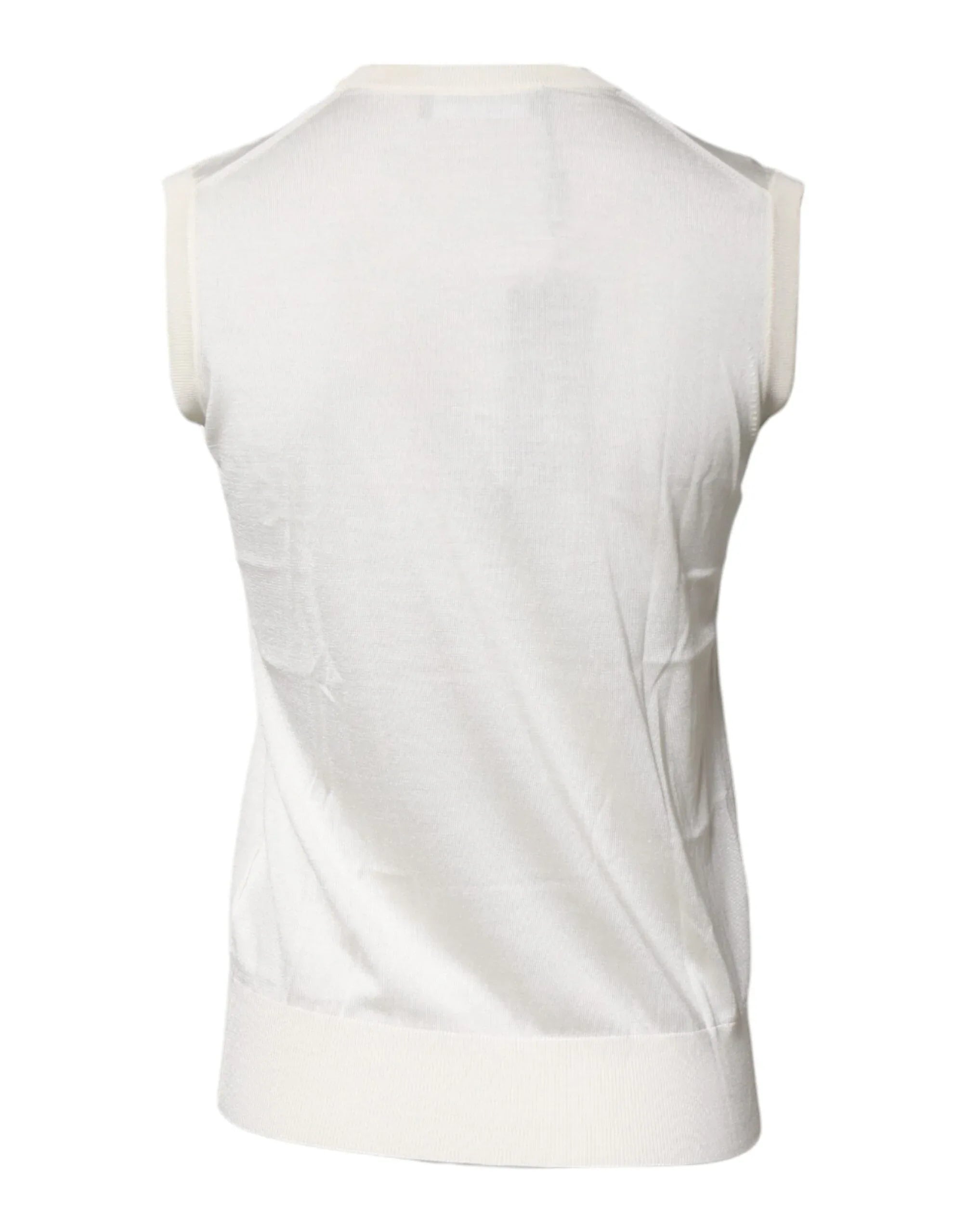 Dolce & Gabbana Cream Sleeveless Silk Round Neck Tank Top - Zeiniez