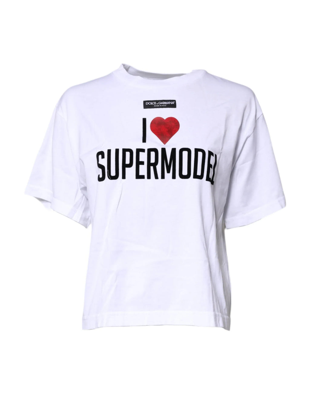 Dolce & Gabbana White Printed Round Neck Top Cotton T-shirt - Zeiniez