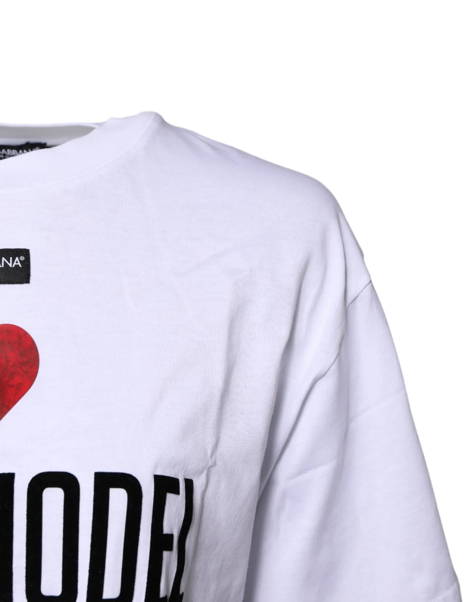 Dolce & Gabbana White Printed Round Neck Top Cotton T-shirt - Zeiniez