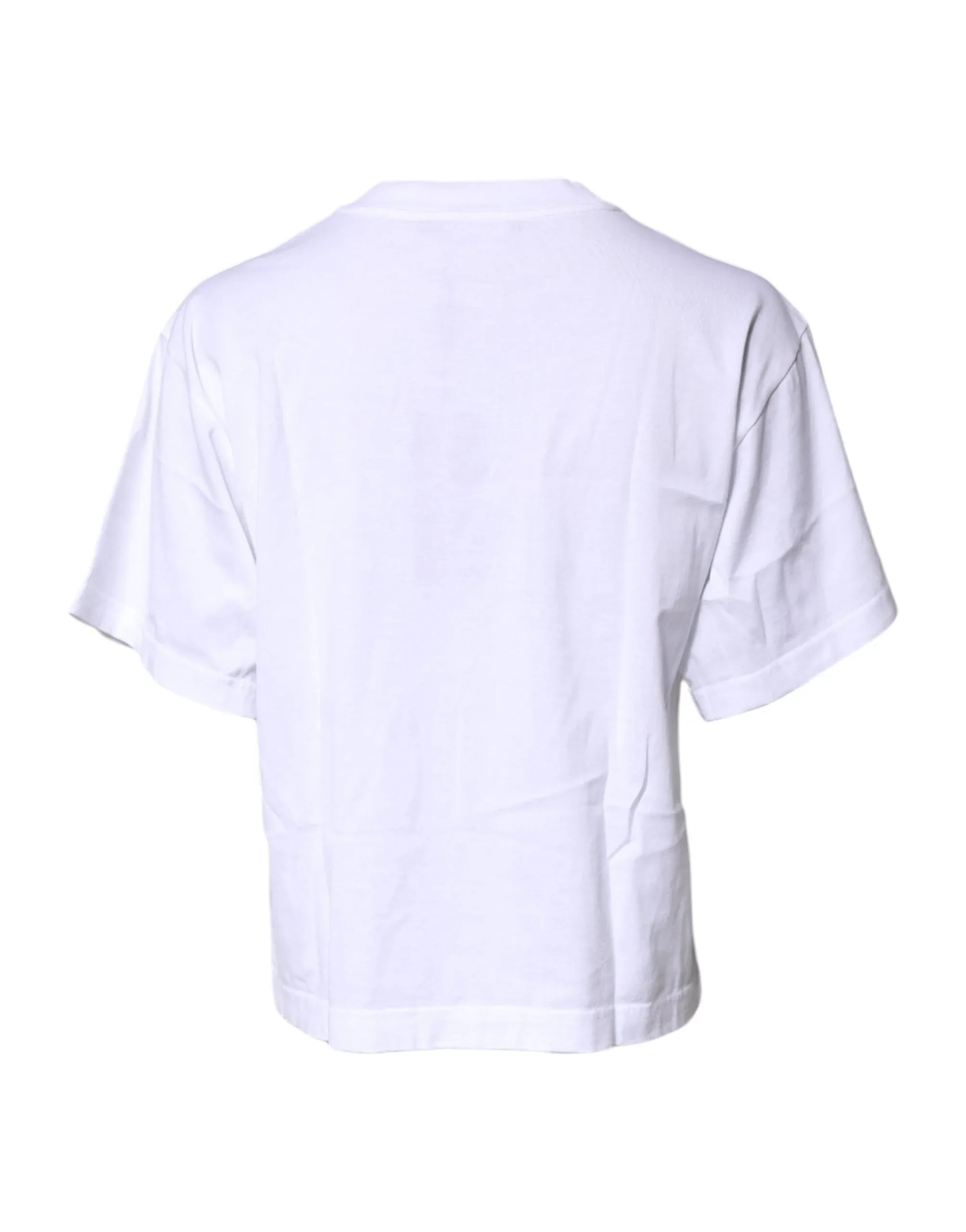 Dolce & Gabbana White Printed Round Neck Top Cotton T-shirt - Zeiniez