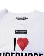 Dolce & Gabbana White Printed Round Neck Top Cotton T-shirt - Zeiniez