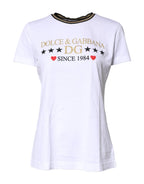 Dolce & Gabbana White Printed Round Neck Top Cotton T-shirt - Zeiniez