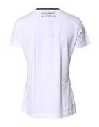 Dolce & Gabbana White Printed Round Neck Top Cotton T-shirt - Zeiniez