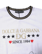 Dolce & Gabbana White Printed Round Neck Top Cotton T-shirt - Zeiniez