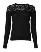 Dolce & Gabbana Black Floral Lace Long Sleeves Blouse Top