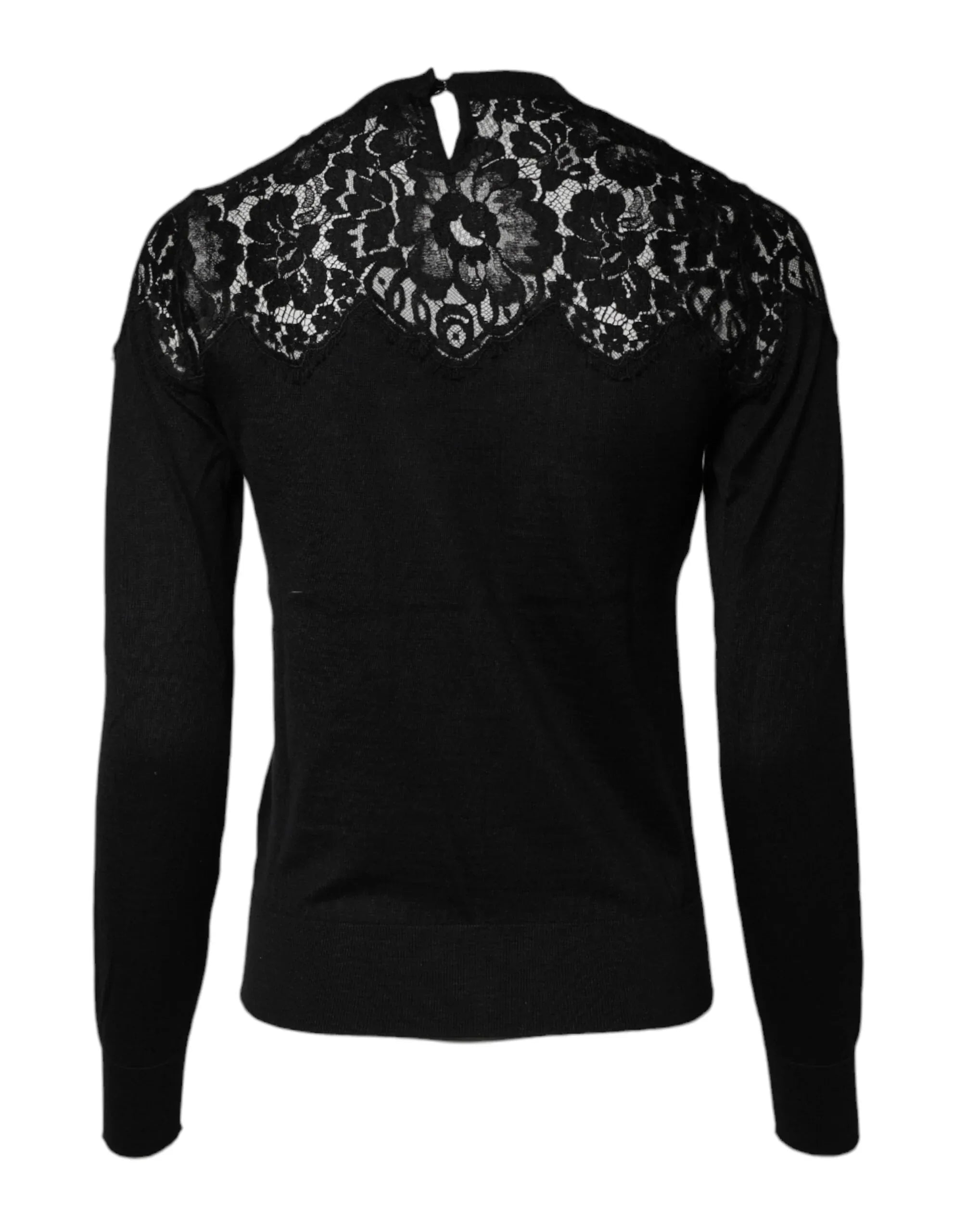 Dolce & Gabbana Black Floral Lace Long Sleeves Blouse Top - Zeiniez
