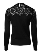 Dolce & Gabbana Black Floral Lace Long Sleeves Blouse Top