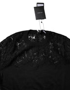 Dolce & Gabbana Black Floral Lace Long Sleeves Blouse Top - Zeiniez
