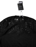 Dolce & Gabbana Black Floral Lace Long Sleeves Blouse Top