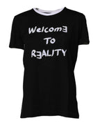 Dolce & Gabbana Black Printed Round Neck Top Cotton T-shirt - Zeiniez