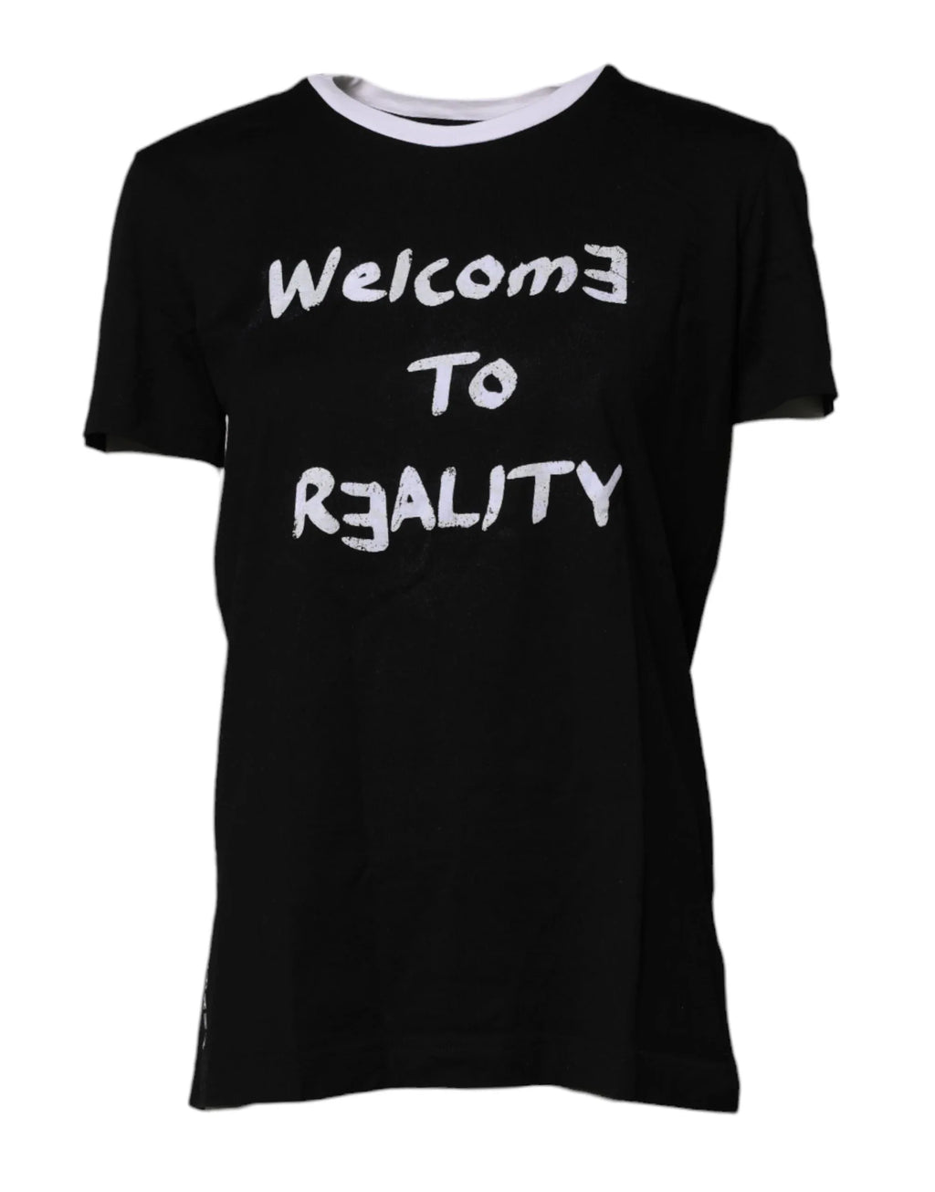 Dolce & Gabbana Black Printed Round Neck Top Cotton T-shirt - Zeiniez