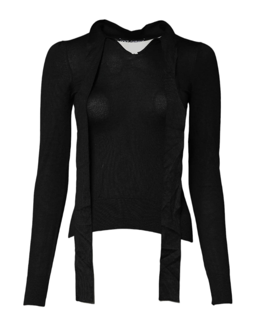 Dolce & Gabbana Black Cashmere Ascot Collar Long Sleeve Top - Zeiniez