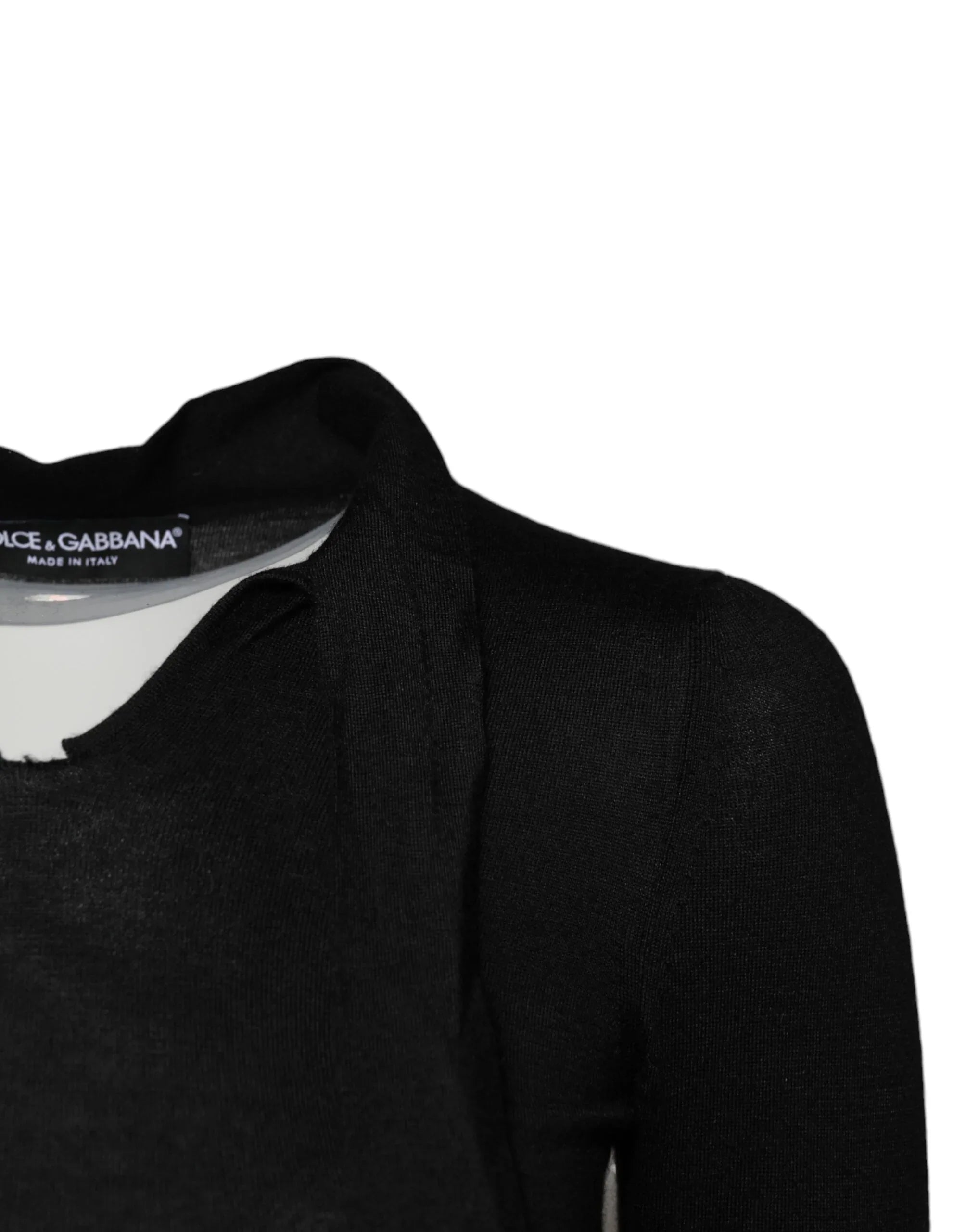 Dolce & Gabbana Black Cashmere Ascot Collar Long Sleeve Top - Zeiniez