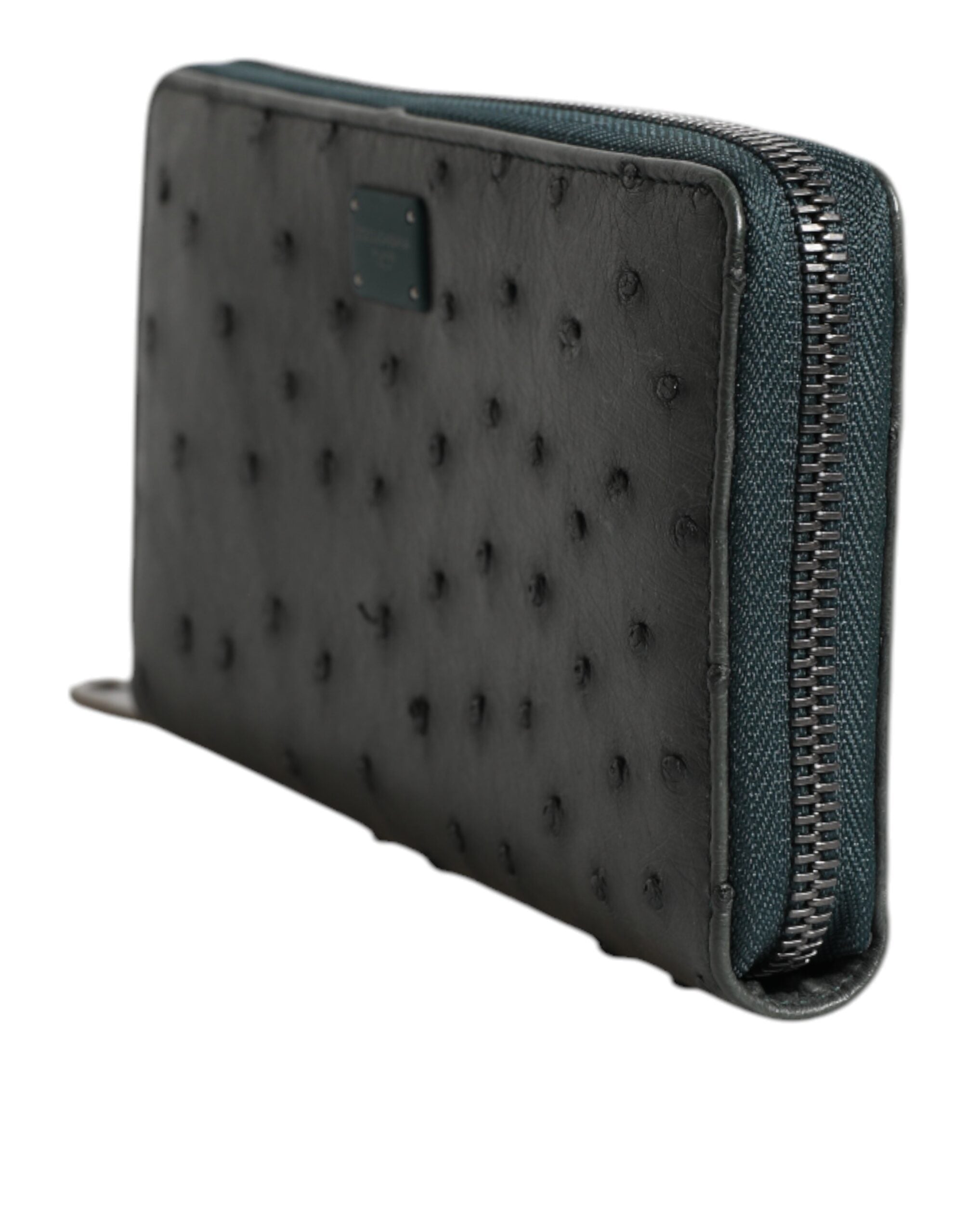 Dolce & Gabbana Green Ostrich Logo Plaque Zip Around Continental Wallet - Zeiniez