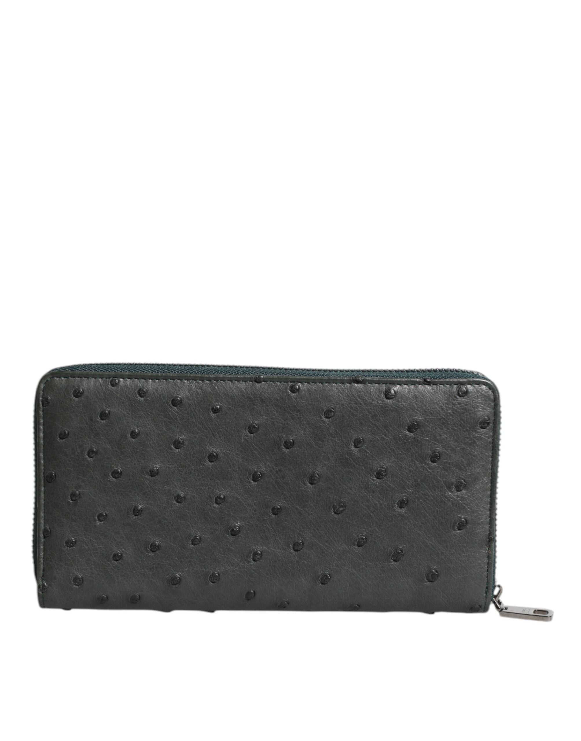 Dolce & Gabbana Green Ostrich Logo Plaque Zip Around Continental Wallet - Zeiniez