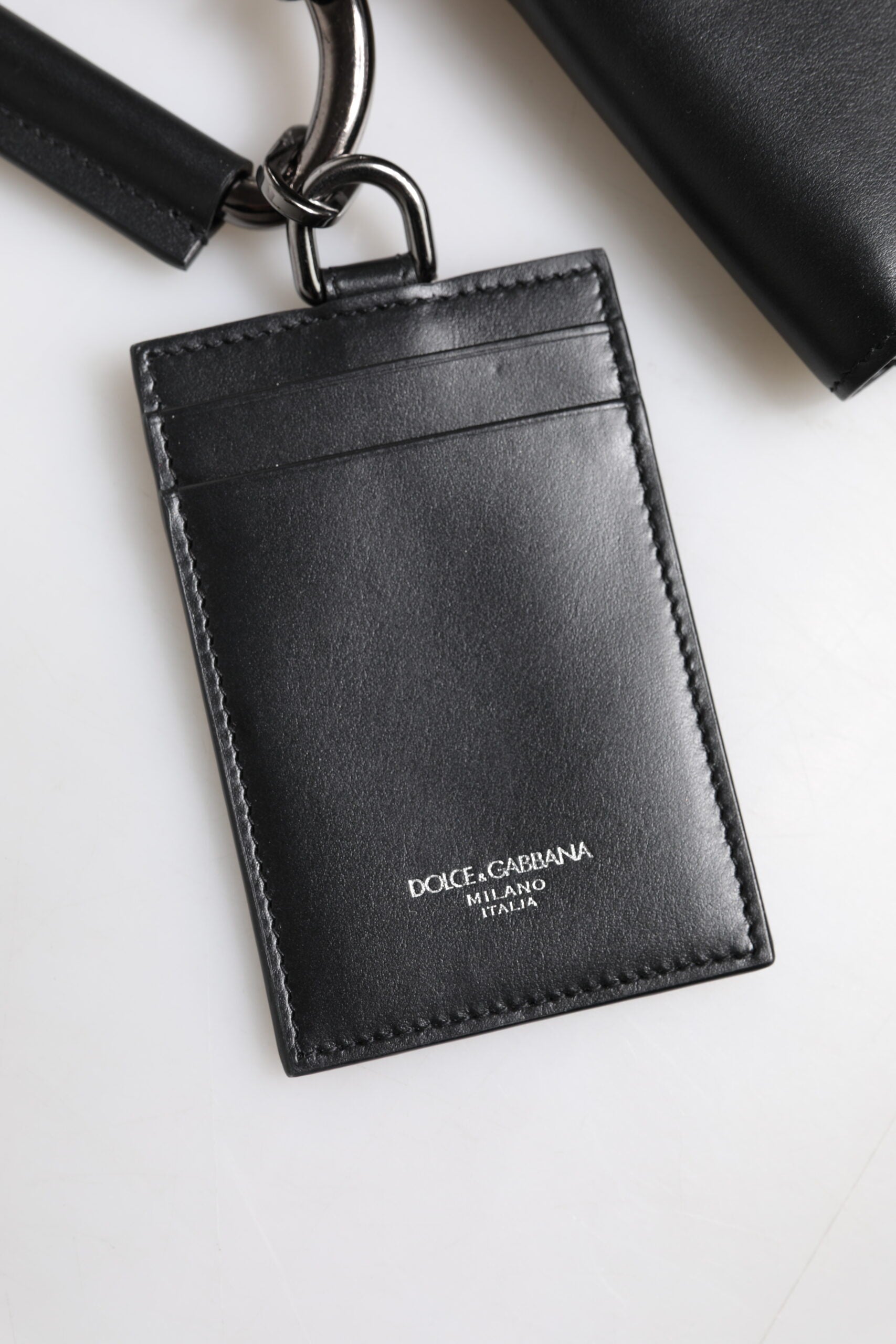 Dolce & Gabbana Black Leather Lanyard Zip Around Card Holder Wallet - Zeiniez