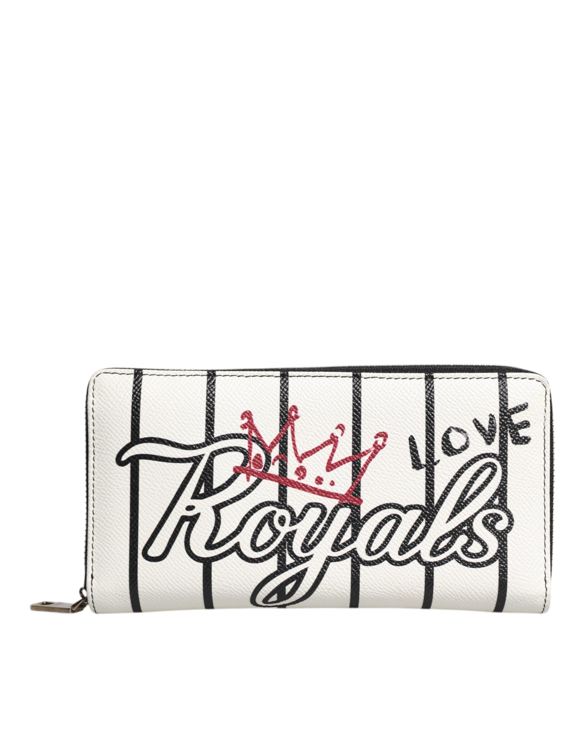 Dolce & Gabbana White Leather DG Crown Royals Continental Zip Around Wallet - Zeiniez