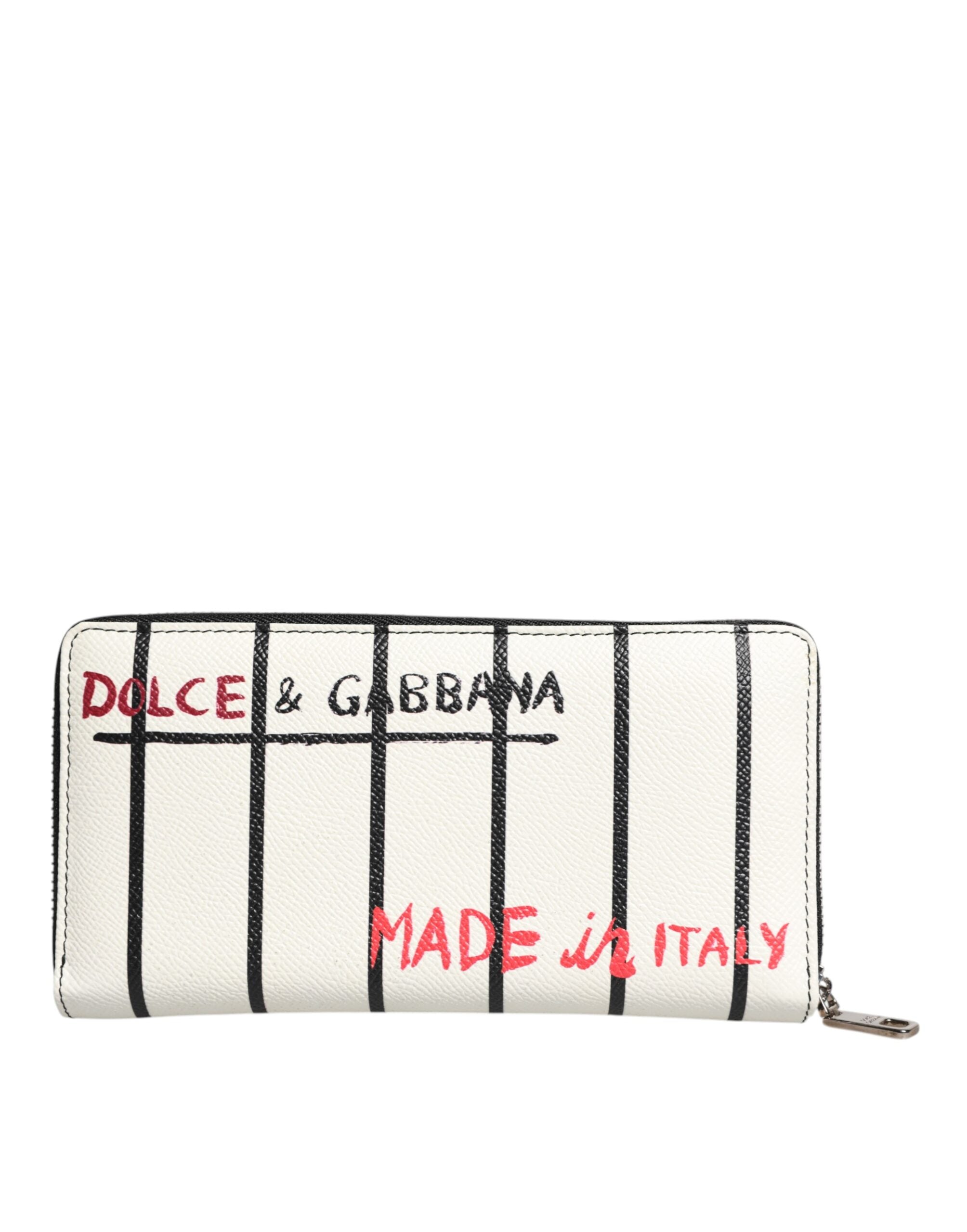 Dolce & Gabbana White Leather DG Crown Royals Continental Zip Around Wallet - Zeiniez