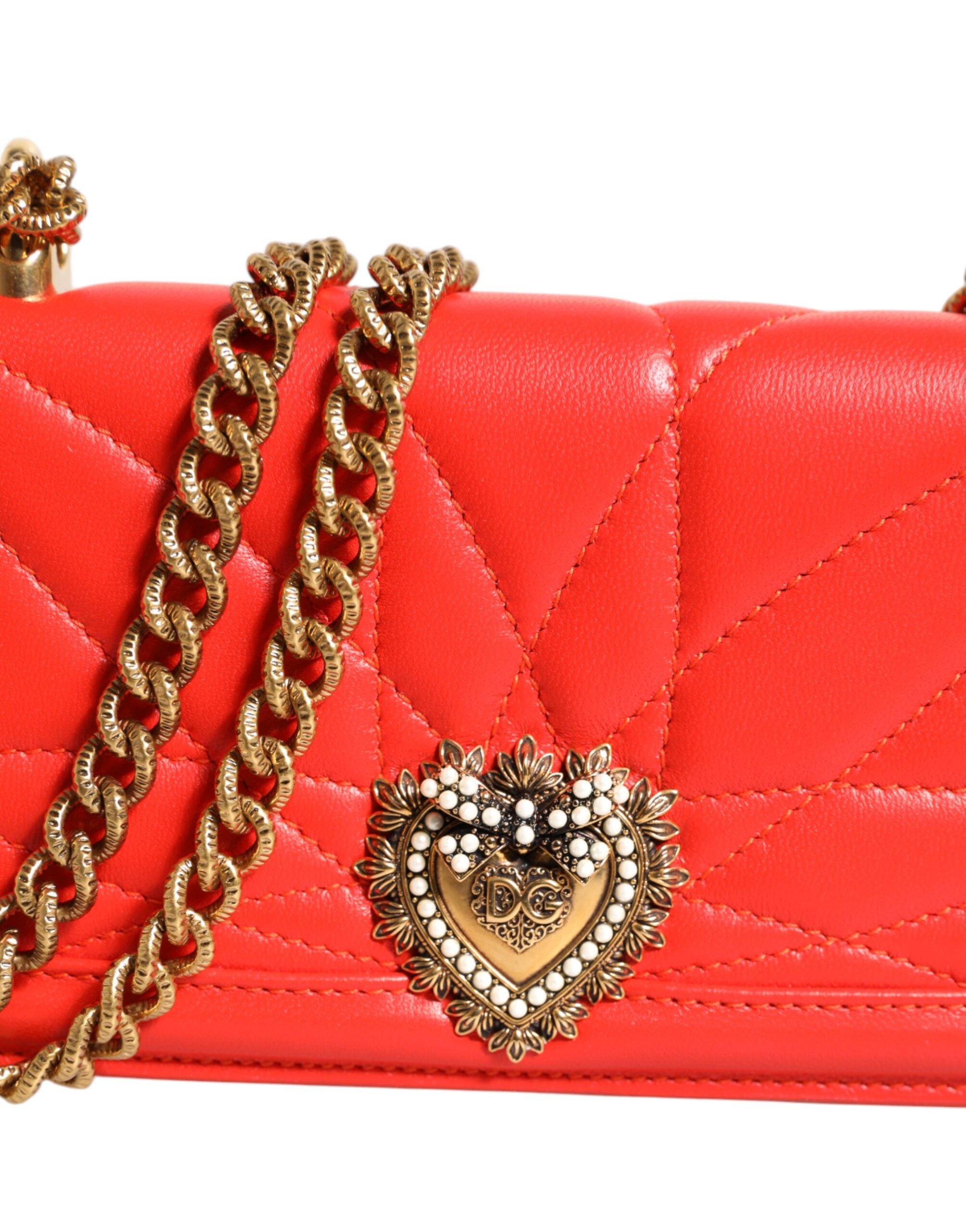 Dolce & Gabbana Red Leather Quilted Devotion Crossbody Phone Cover Bag - Zeiniez