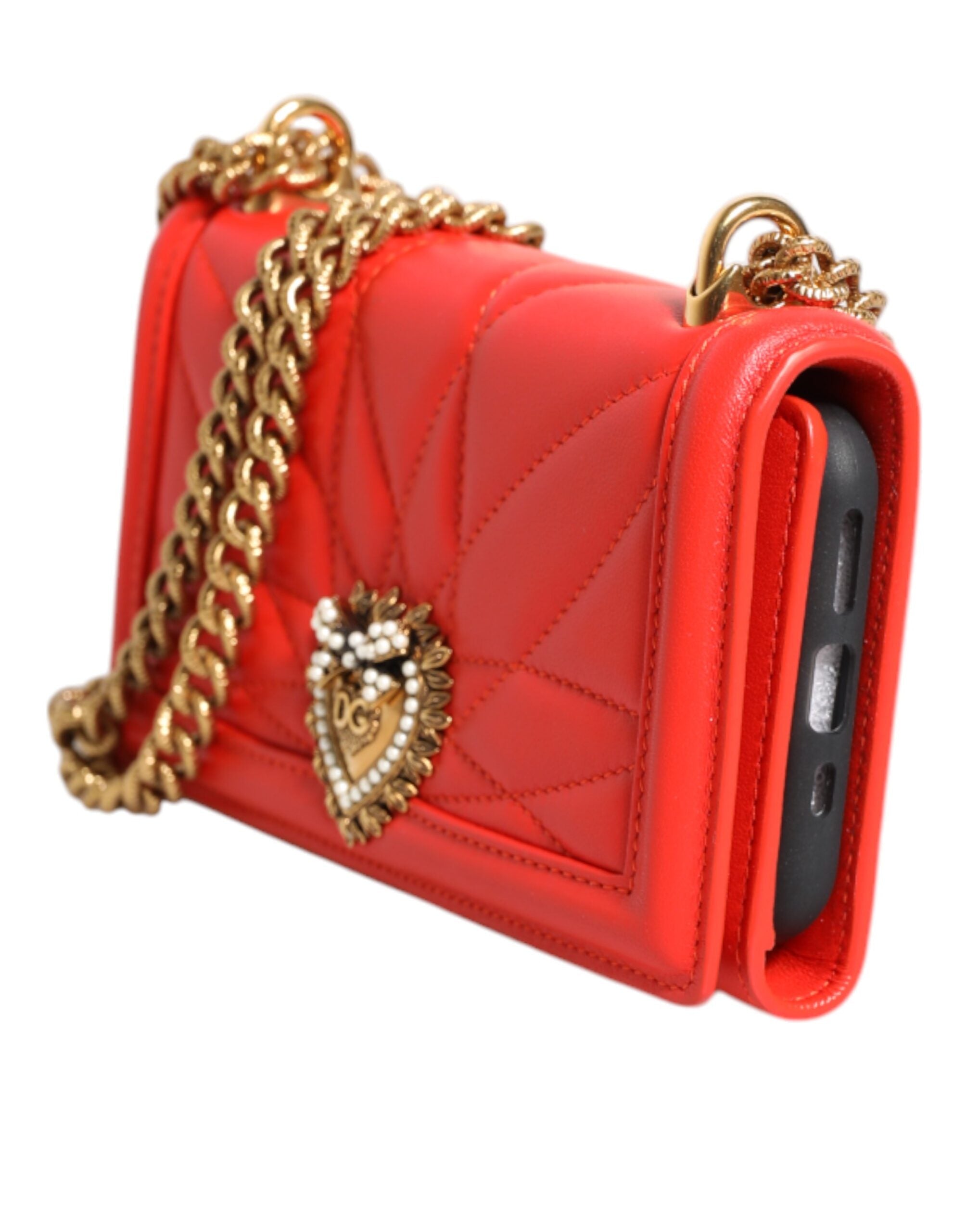 Dolce & Gabbana Red Leather Quilted Devotion Crossbody Phone Cover Bag - Zeiniez