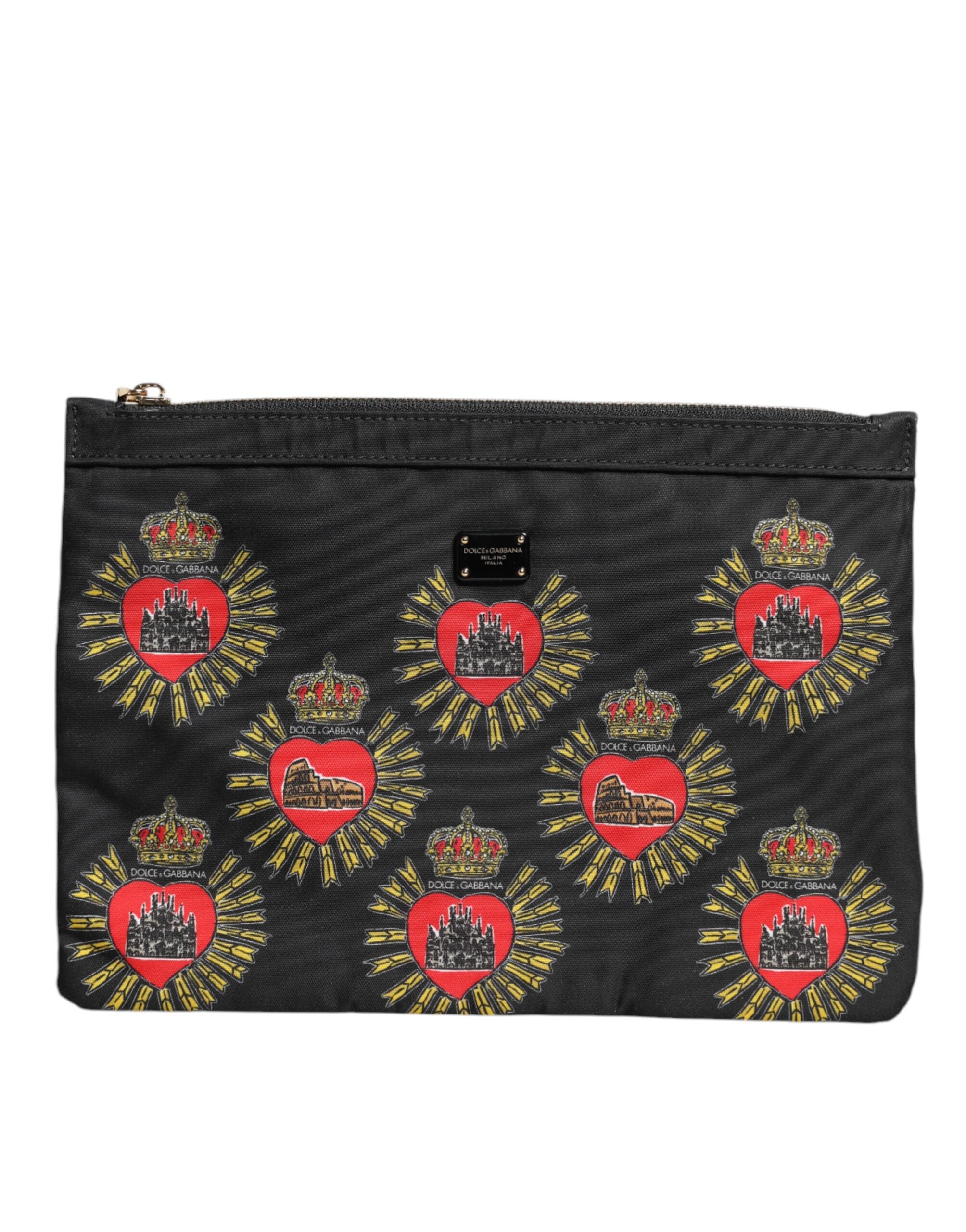 Dolce & Gabbana Black Red Nylon Sacred Heart Clutch Pouch Bag - Zeiniez