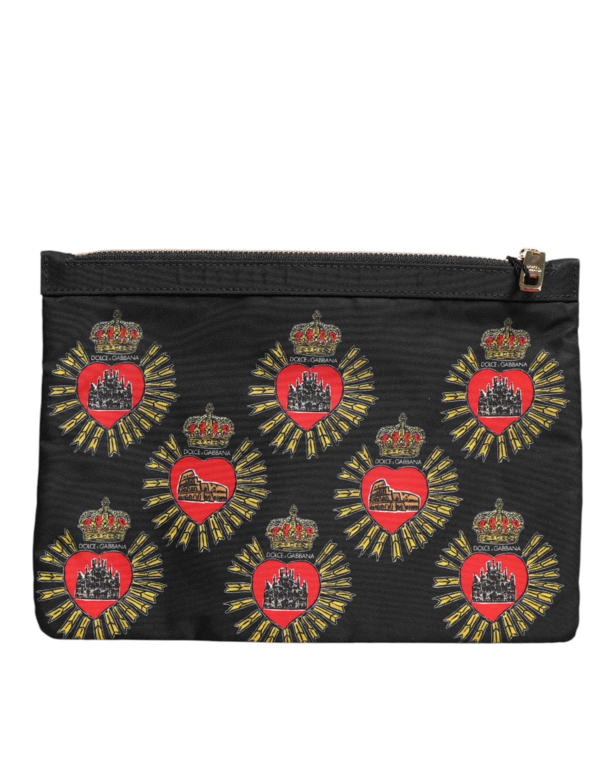 Dolce & Gabbana Black Red Nylon Sacred Heart Clutch Pouch Bag - Zeiniez