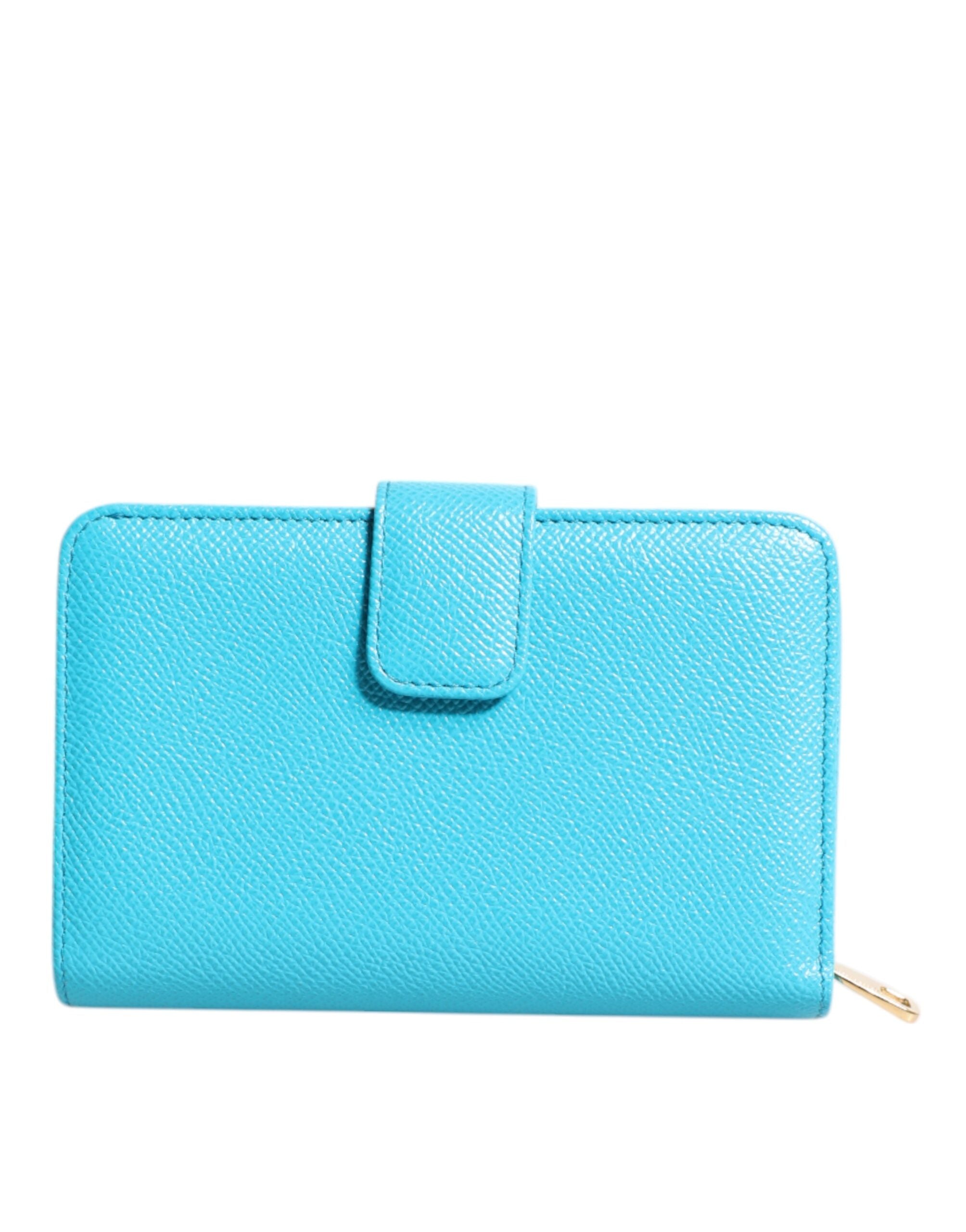 Dolce & Gabbana Light Blue Leather Bifold Continental Clutch Wallet - Zeiniez