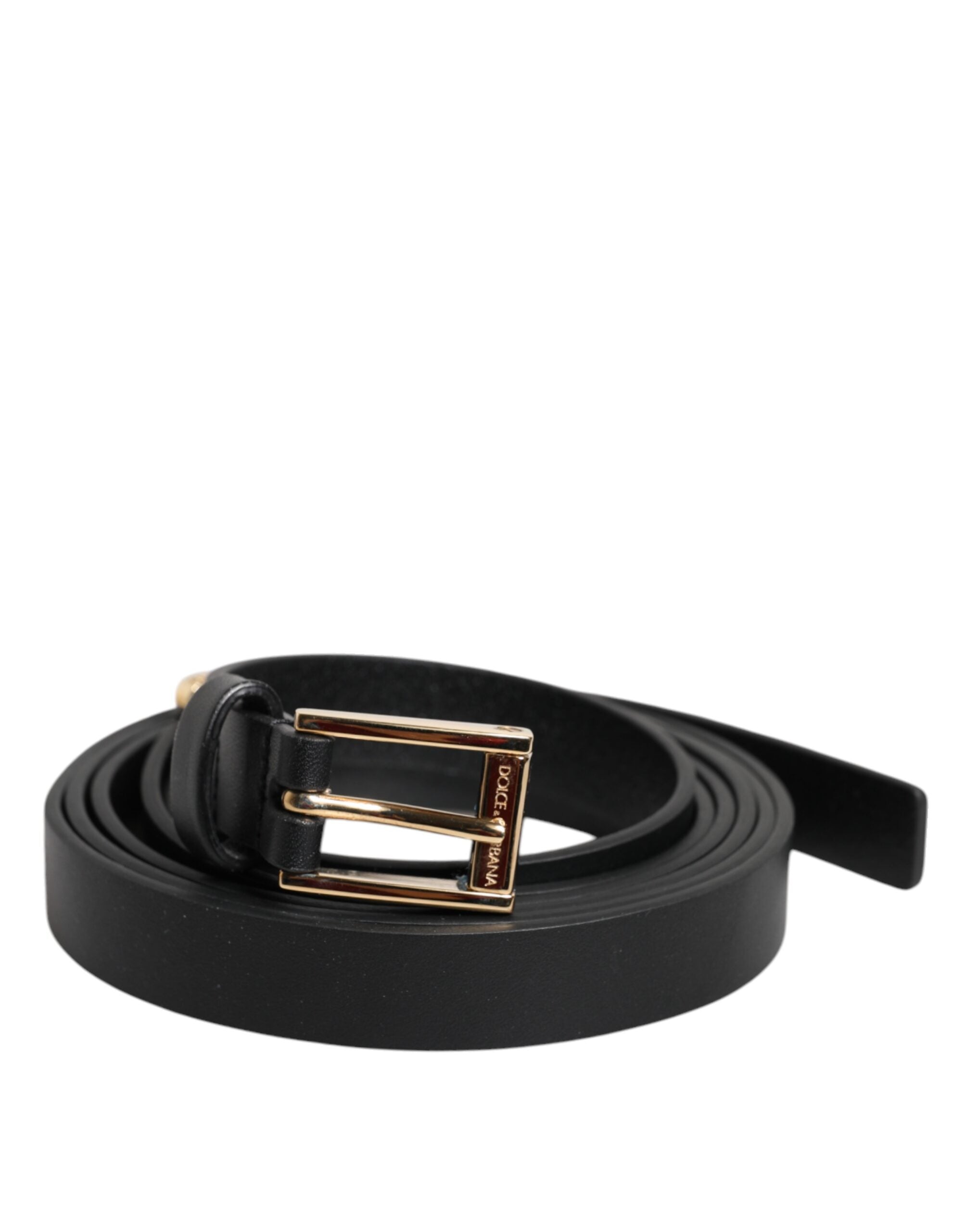 Dolce & Gabbana Black Calf Leather Gold Metal Buckle Belt - Zeiniez