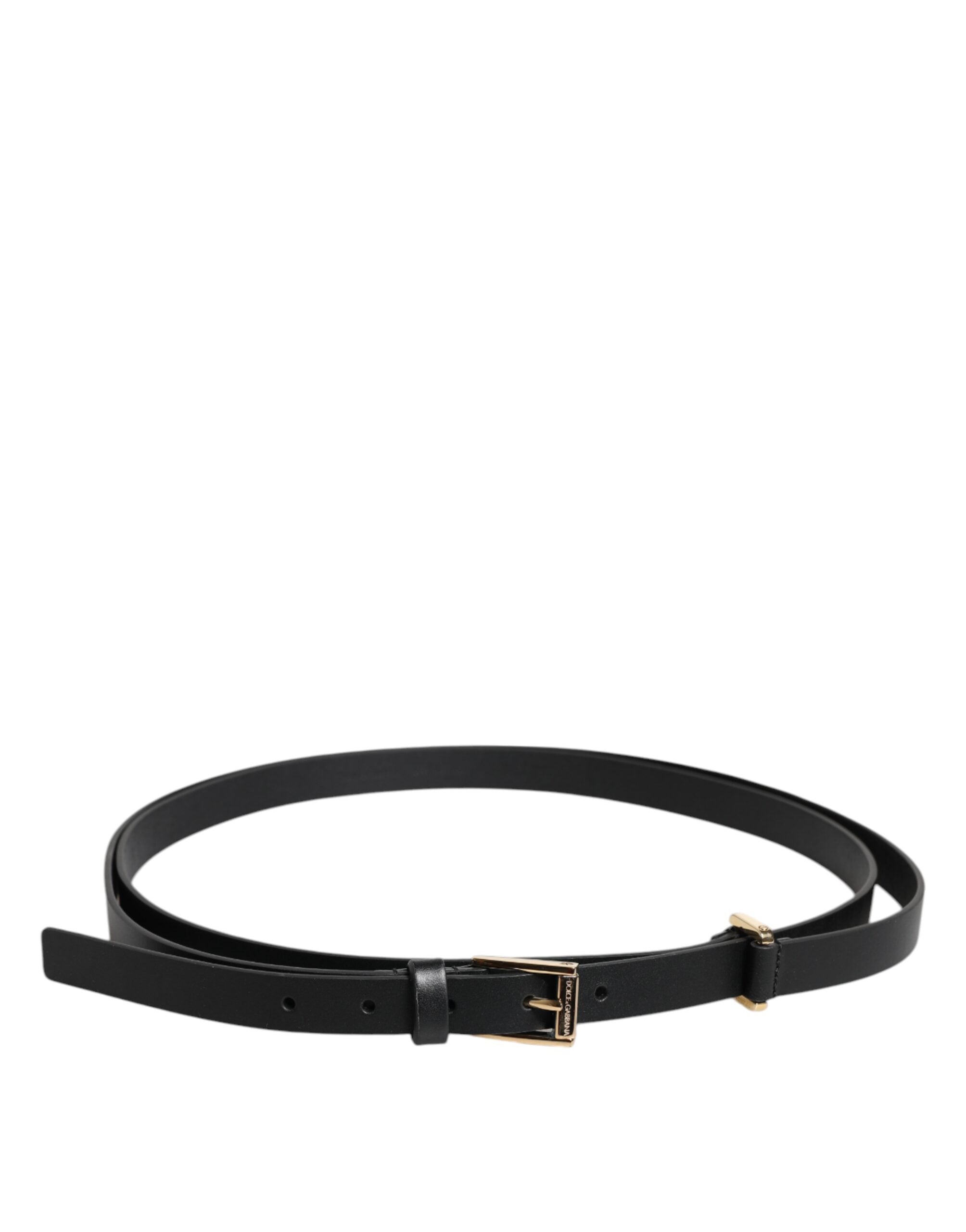 Dolce & Gabbana Black Calf Leather Gold Metal Buckle Belt - Zeiniez