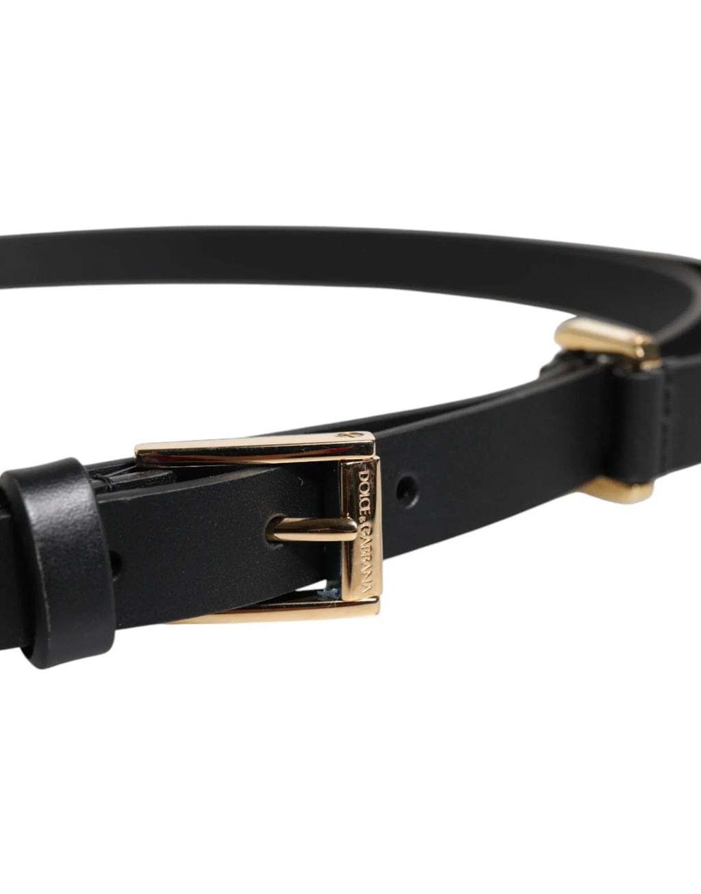 Dolce & Gabbana Black Calf Leather Gold Metal Buckle Belt - Zeiniez