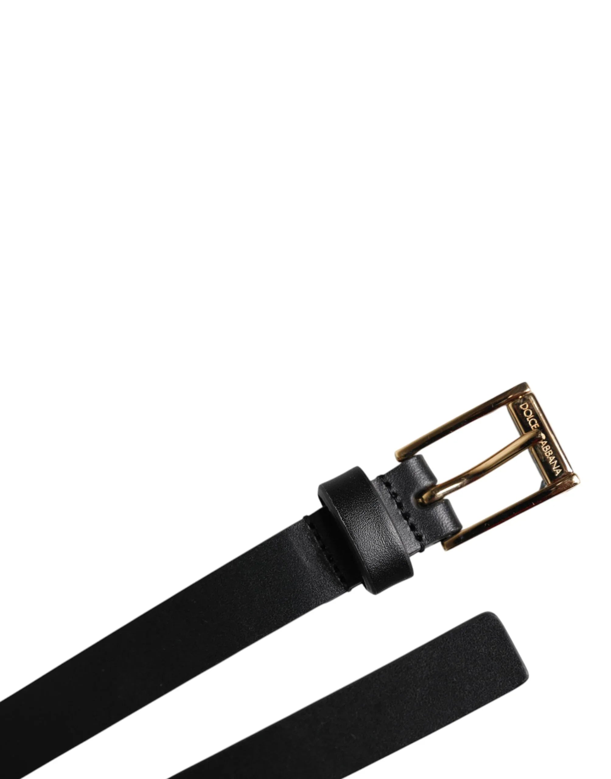 Dolce & Gabbana Black Calf Leather Gold Metal Buckle Belt - Zeiniez