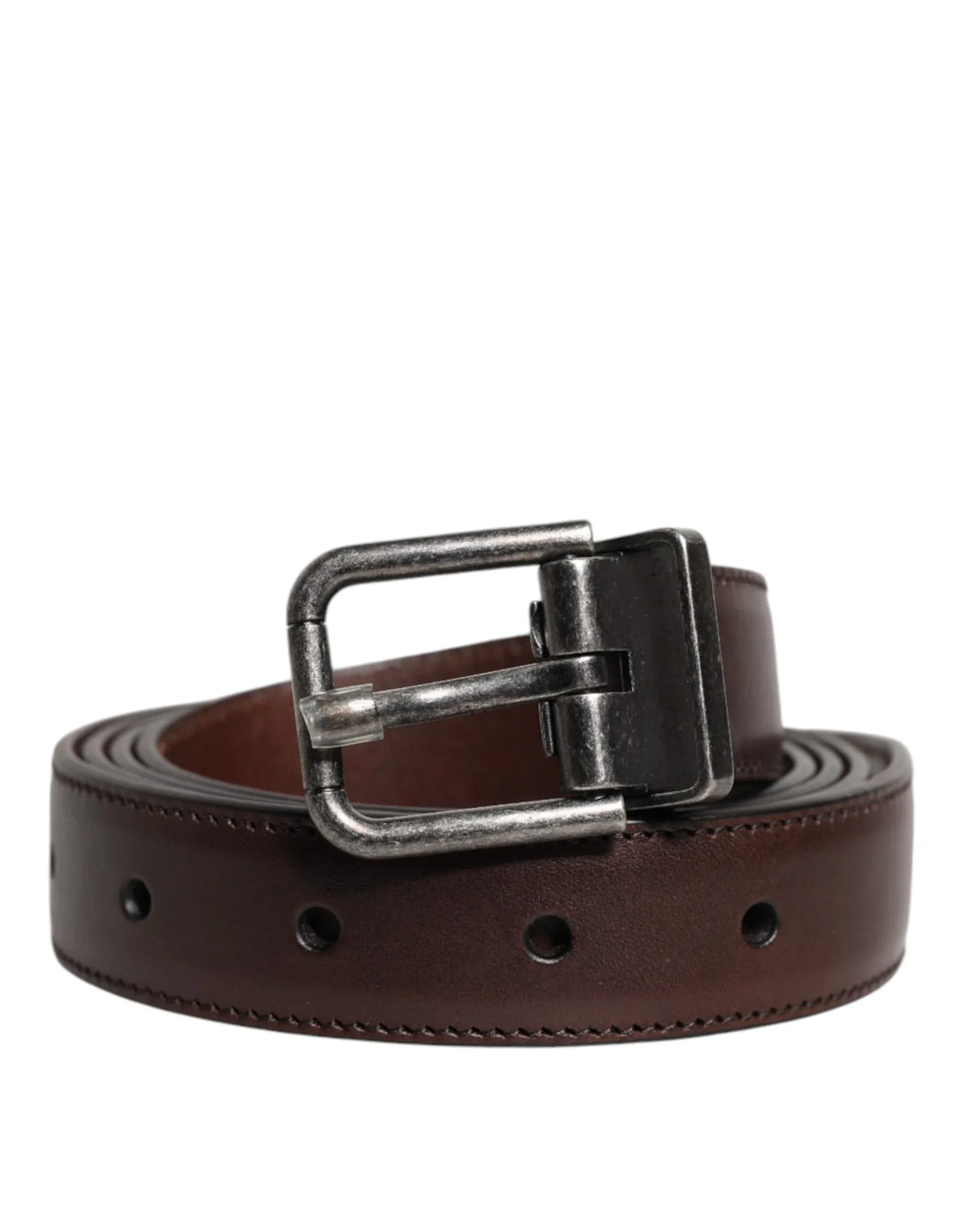 Dolce & Gabbana Brown Leather Silver Metal Buckle Belt - Zeiniez