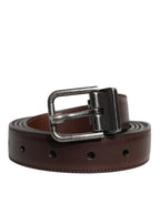 Dolce & Gabbana Brown Leather Silver Metal Buckle Belt - Zeiniez