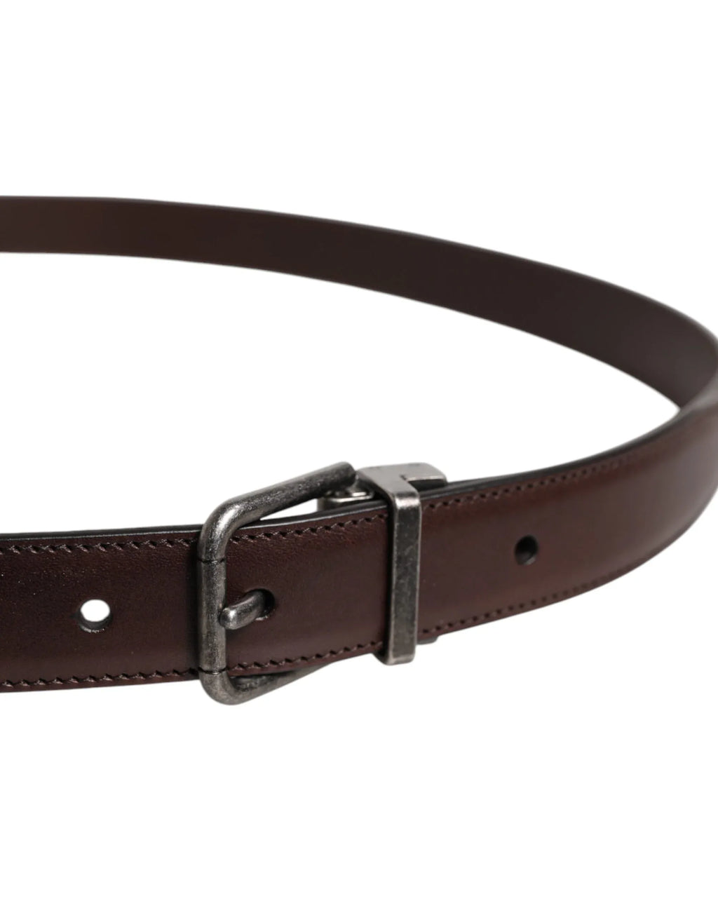 Dolce & Gabbana Brown Leather Silver Metal Buckle Belt - Zeiniez