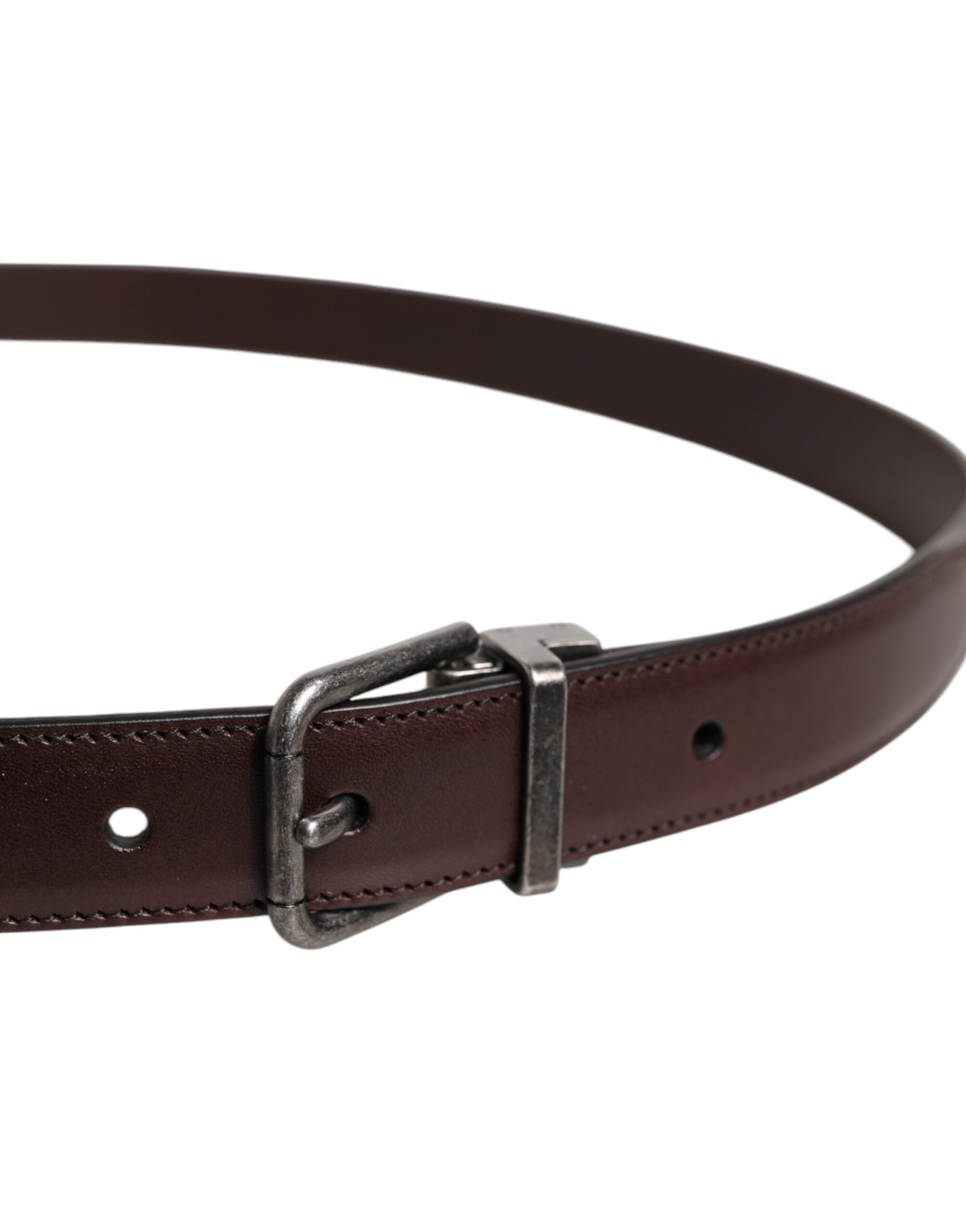 Dolce & Gabbana Brown Leather Silver Metal Buckle Belt - Zeiniez