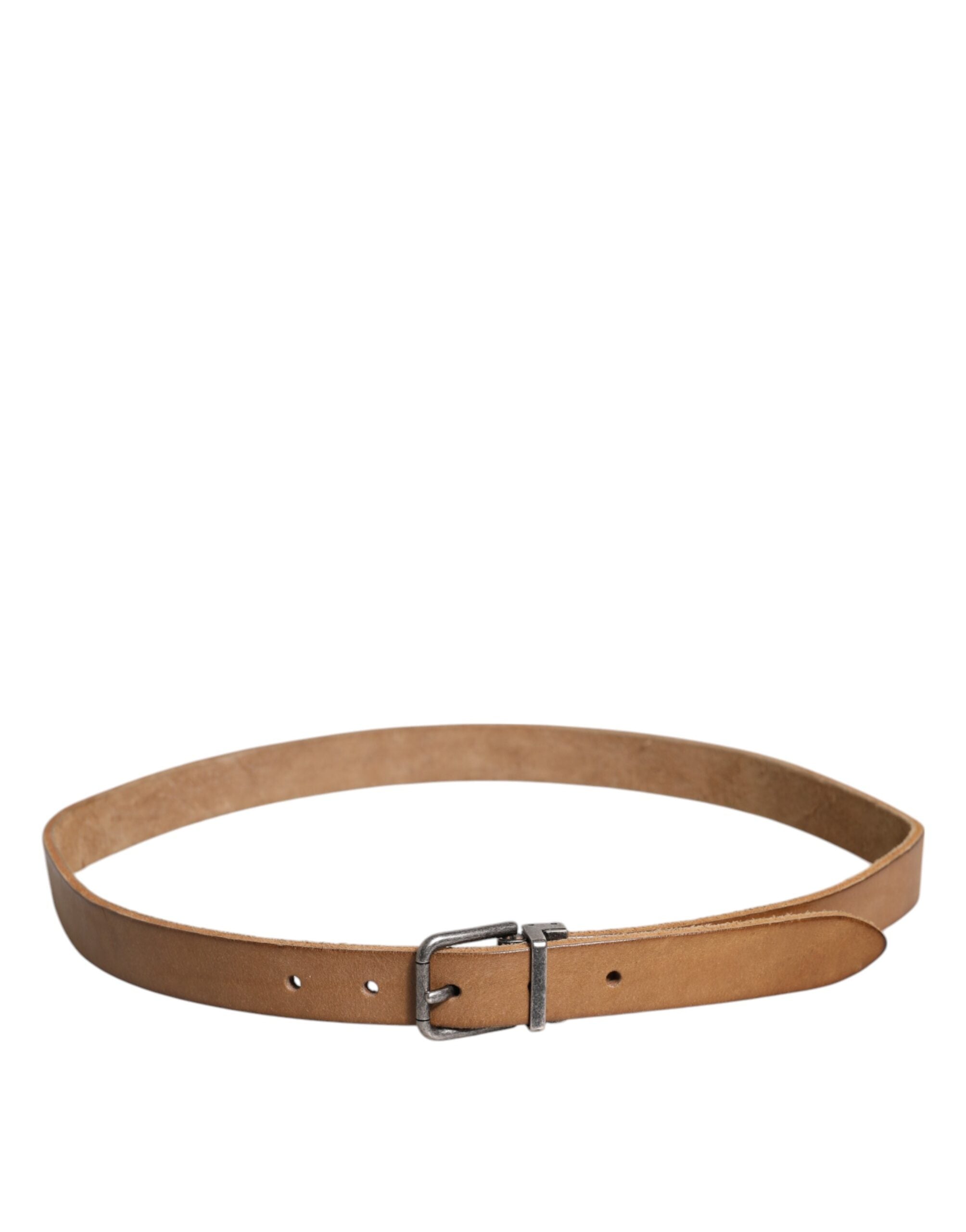 Dolce & Gabbana Brown Leather Silver Tone Metal Buckle Belt - Zeiniez