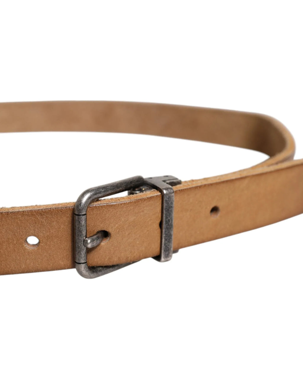 Dolce & Gabbana Brown Leather Silver Tone Metal Buckle Belt - Zeiniez