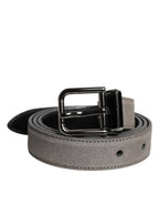 Dolce & Gabbana Gray Leather Silver Tone Metal Buckle Belt - Zeiniez