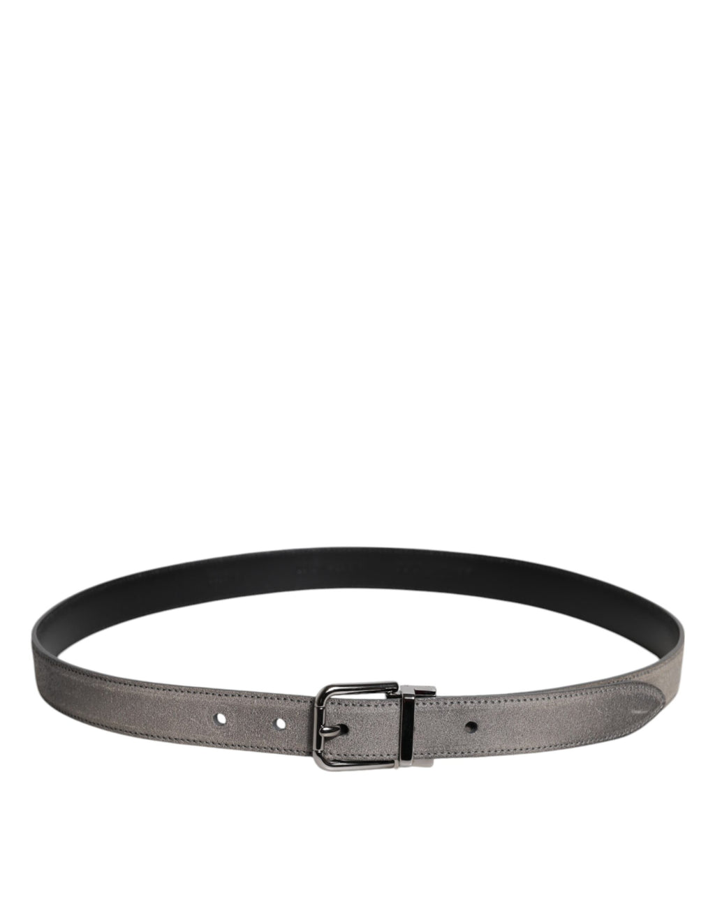 Dolce & Gabbana Gray Leather Silver Tone Metal Buckle Belt - Zeiniez