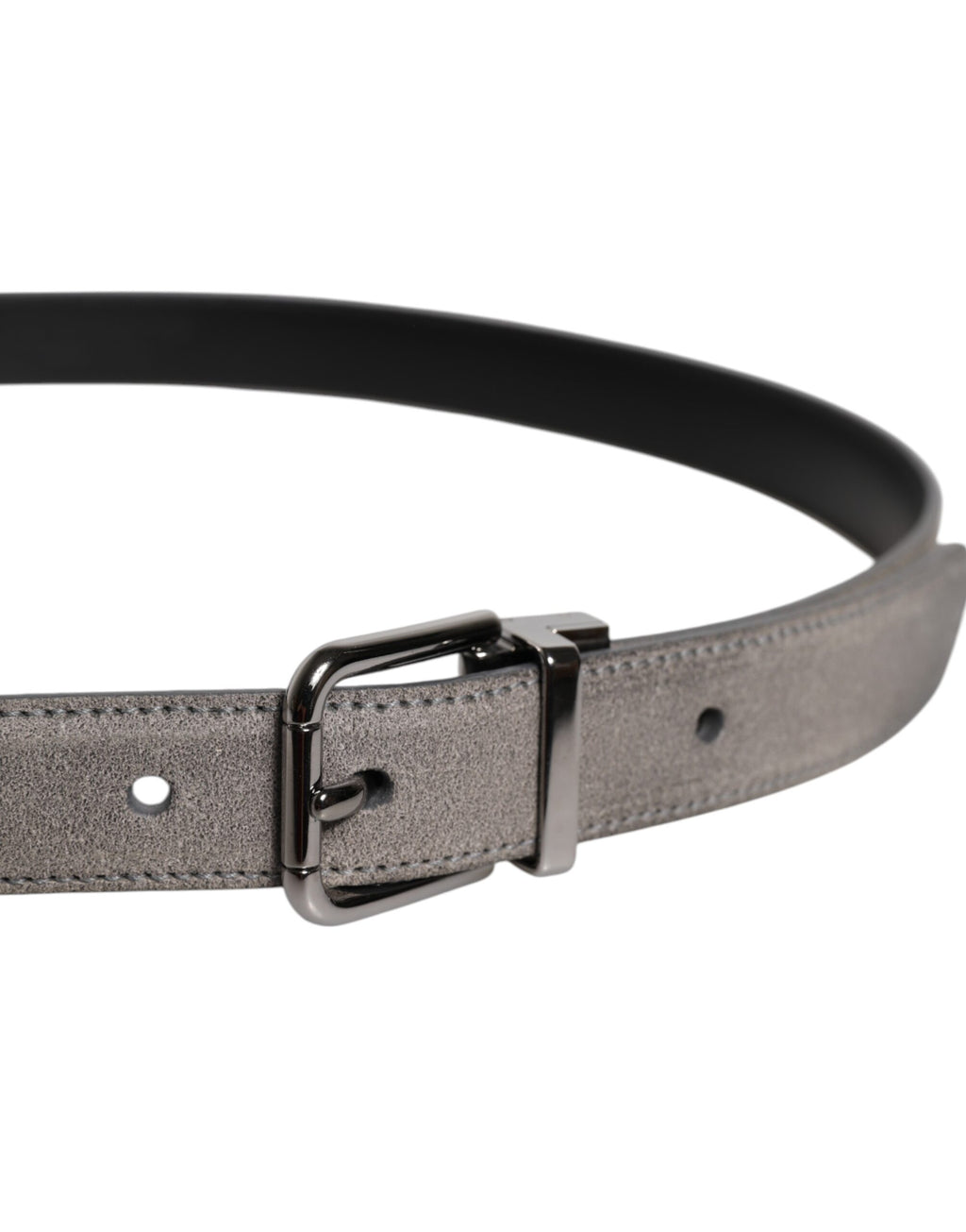 Dolce & Gabbana Gray Leather Silver Tone Metal Buckle Belt - Zeiniez