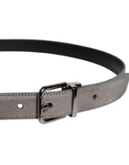 Dolce & Gabbana Gray Leather Silver Tone Metal Buckle Belt - Zeiniez