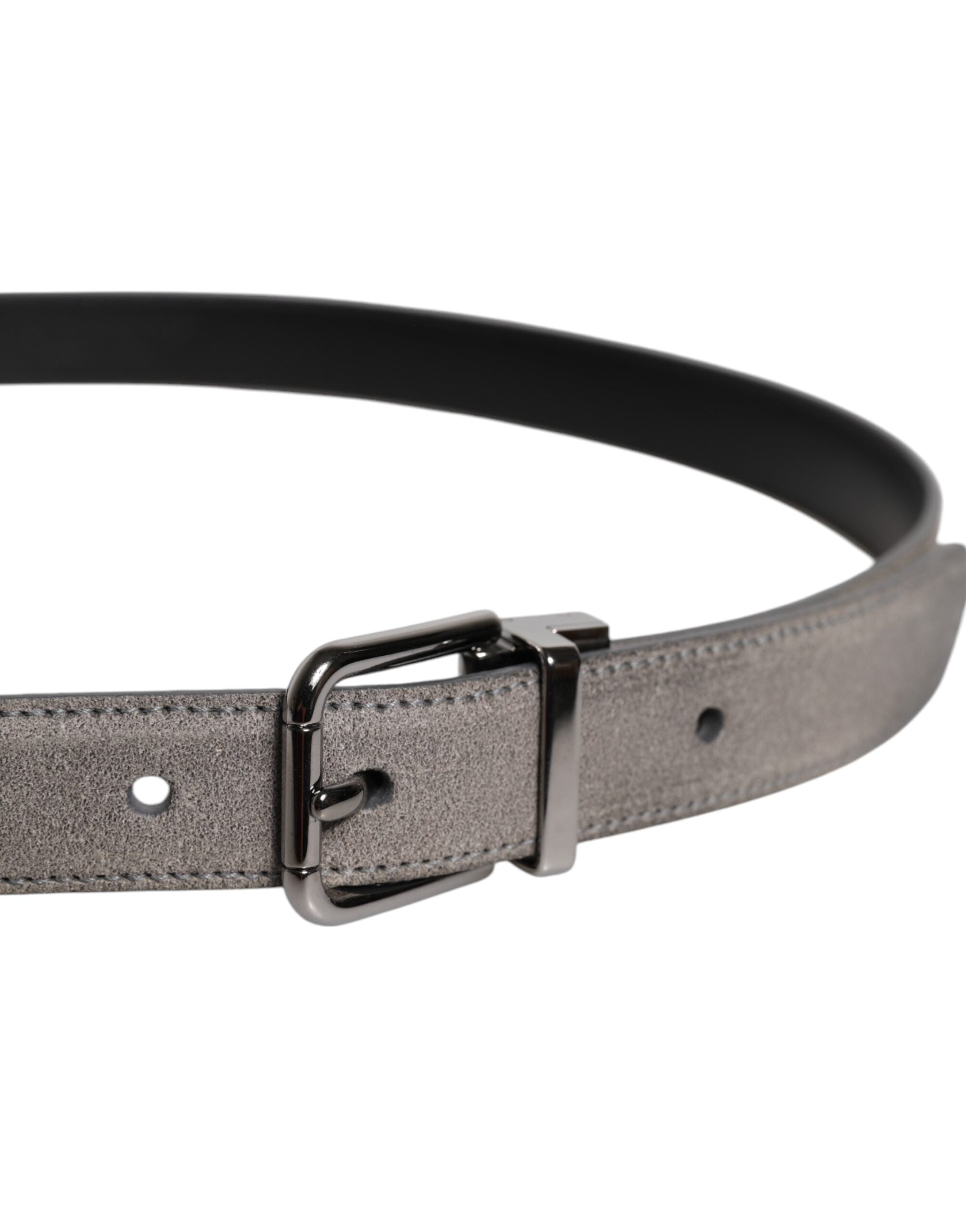 Dolce & Gabbana Gray Leather Silver Tone Metal Buckle Belt - Zeiniez