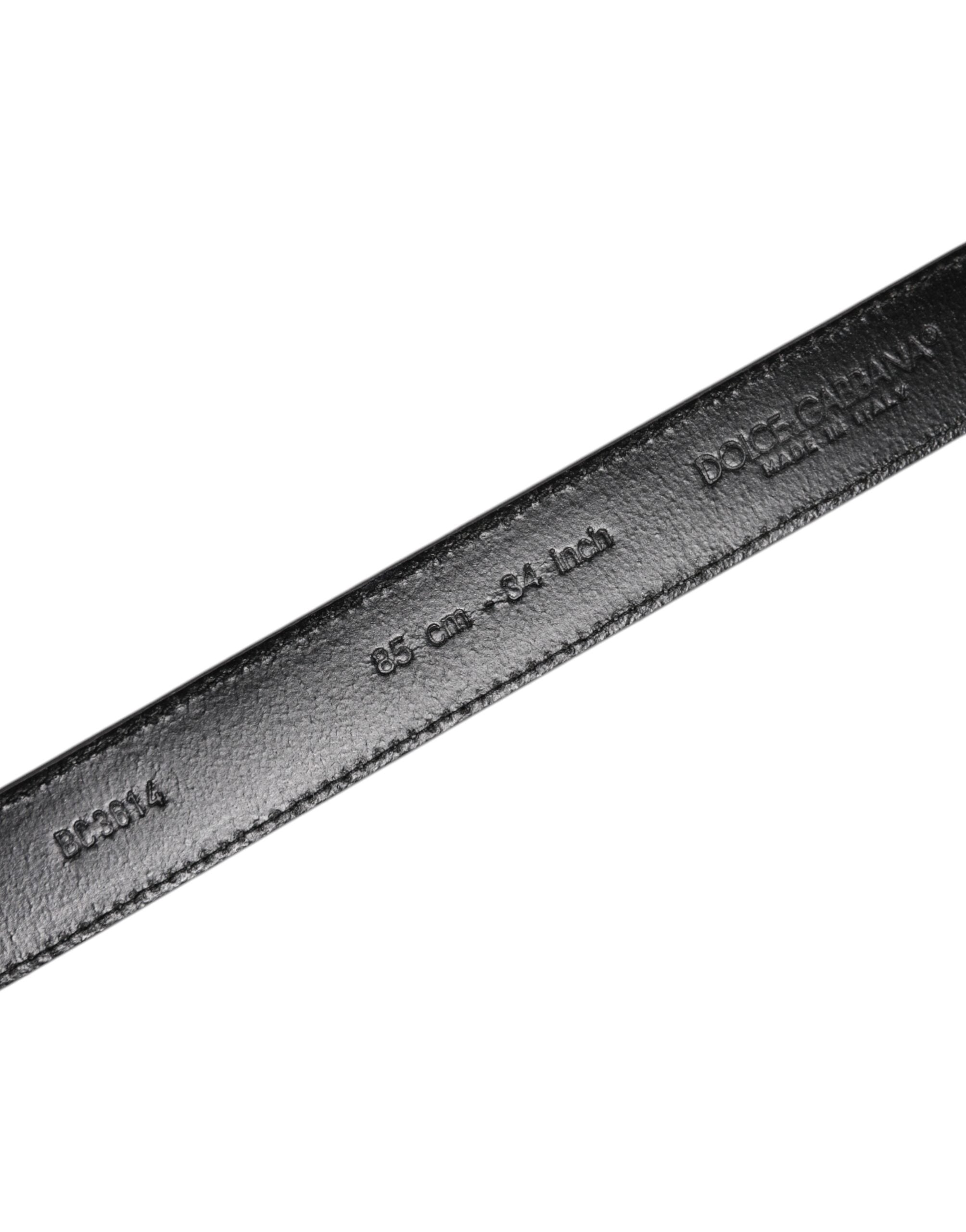 Dolce & Gabbana Gray Leather Silver Tone Metal Buckle Belt - Zeiniez