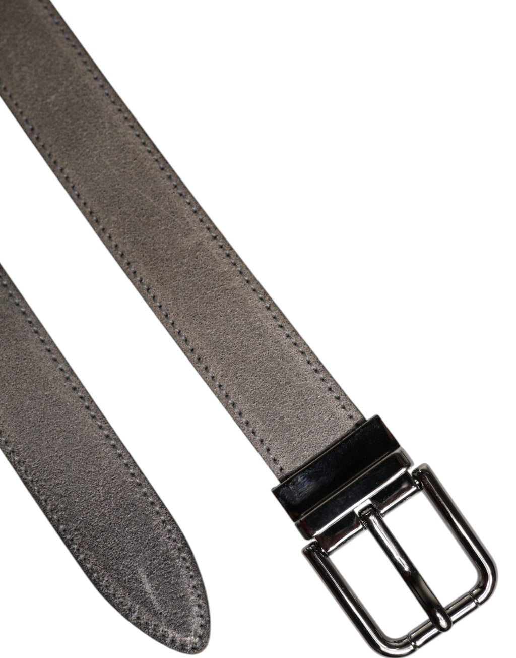 Dolce & Gabbana Gray Leather Silver Tone Metal Buckle Belt - Zeiniez