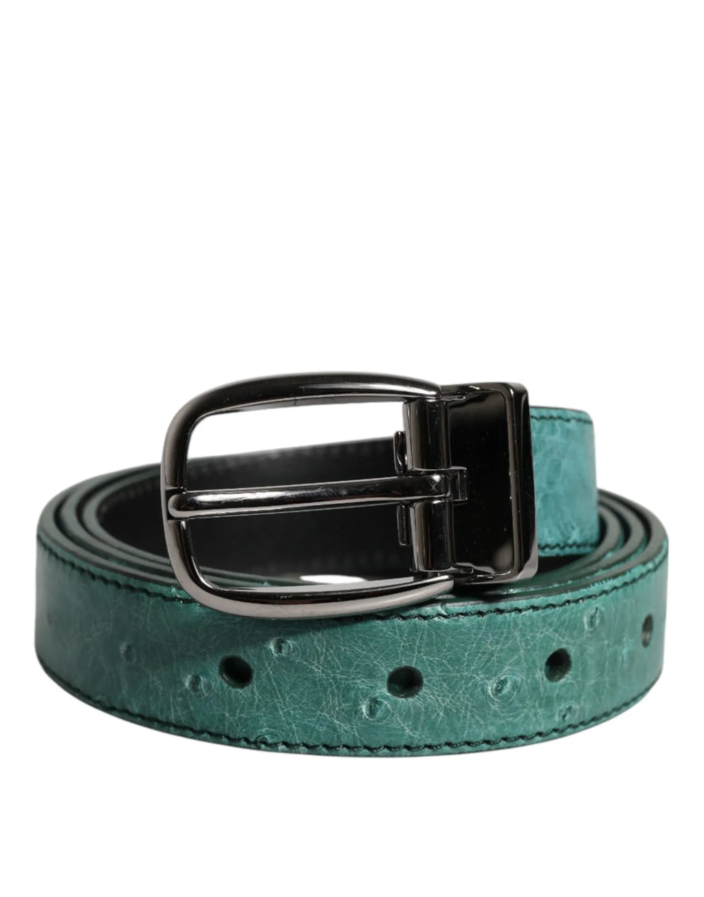 Dolce & Gabbana Green Leather Silver Tone Metal Buckle Belt - Zeiniez