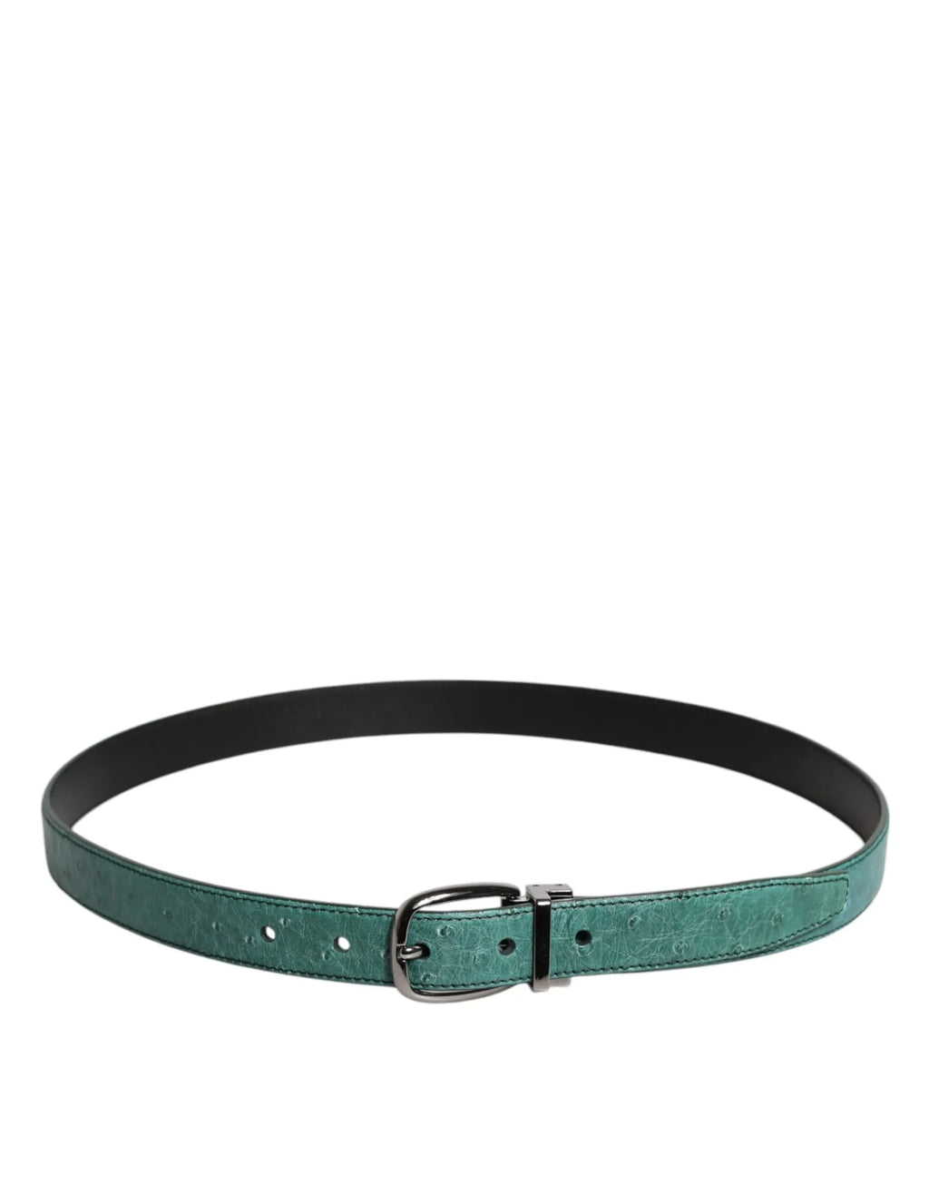 Dolce & Gabbana Green Leather Silver Tone Metal Buckle Belt - Zeiniez