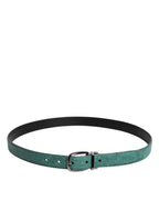 Dolce & Gabbana Green Leather Silver Tone Metal Buckle Belt - Zeiniez