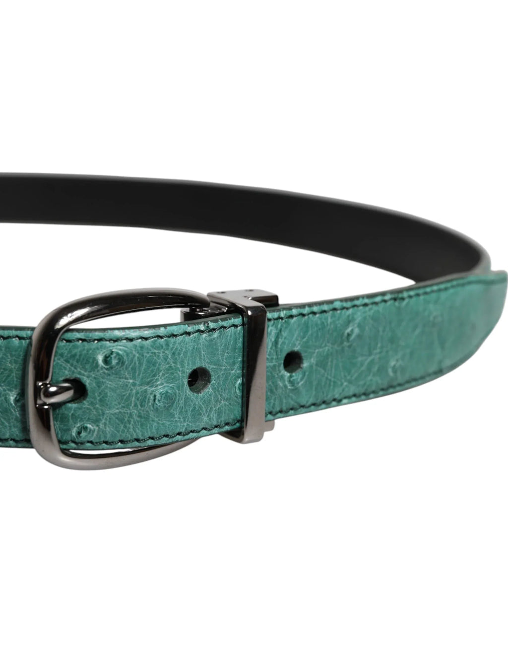 Dolce & Gabbana Green Leather Silver Tone Metal Buckle Belt - Zeiniez
