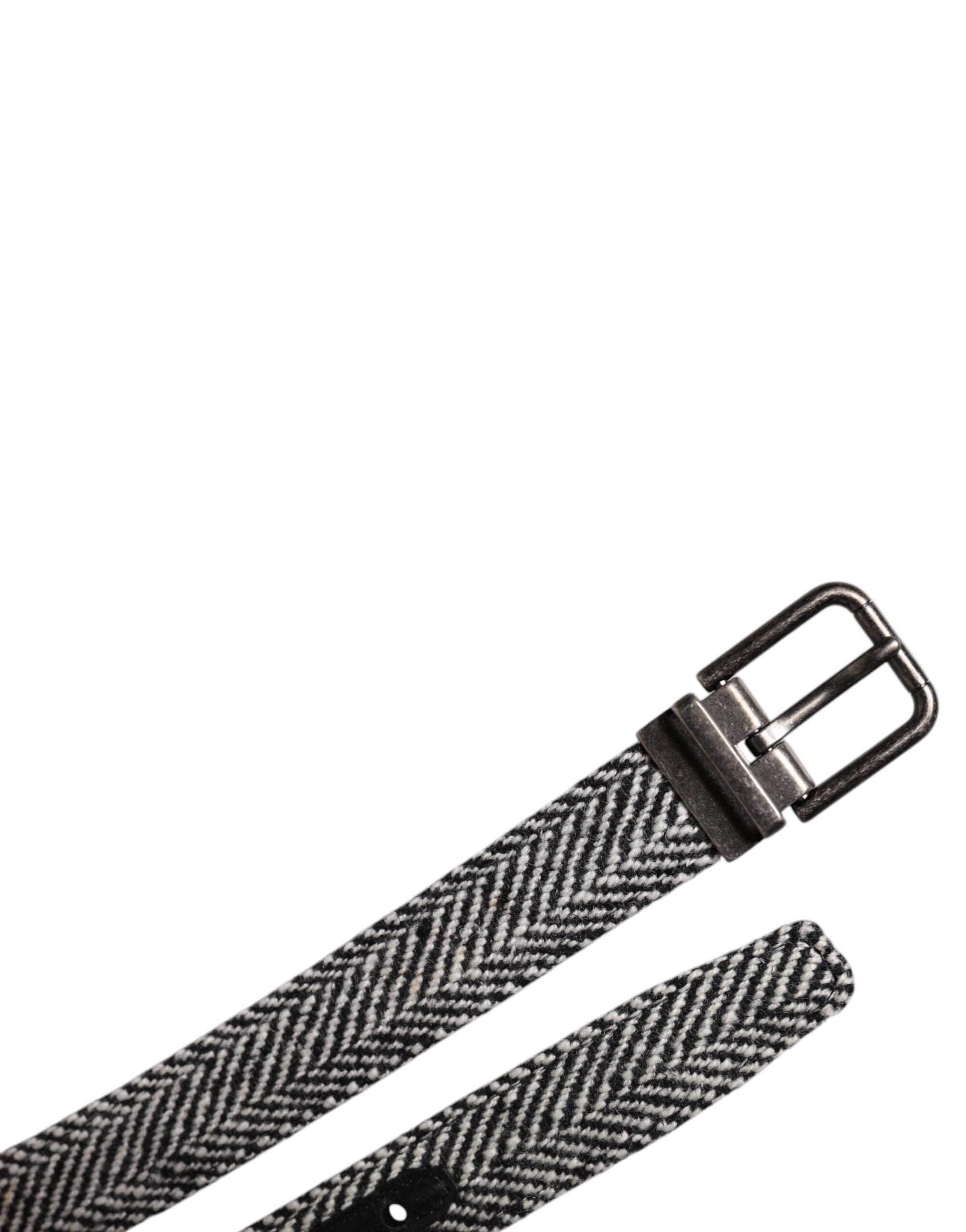 Dolce & Gabbana Black White Silver Tone Metal Buckle Belt - Zeiniez
